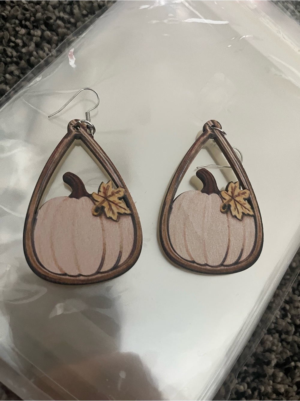 Wood pumpkin dangle earrings